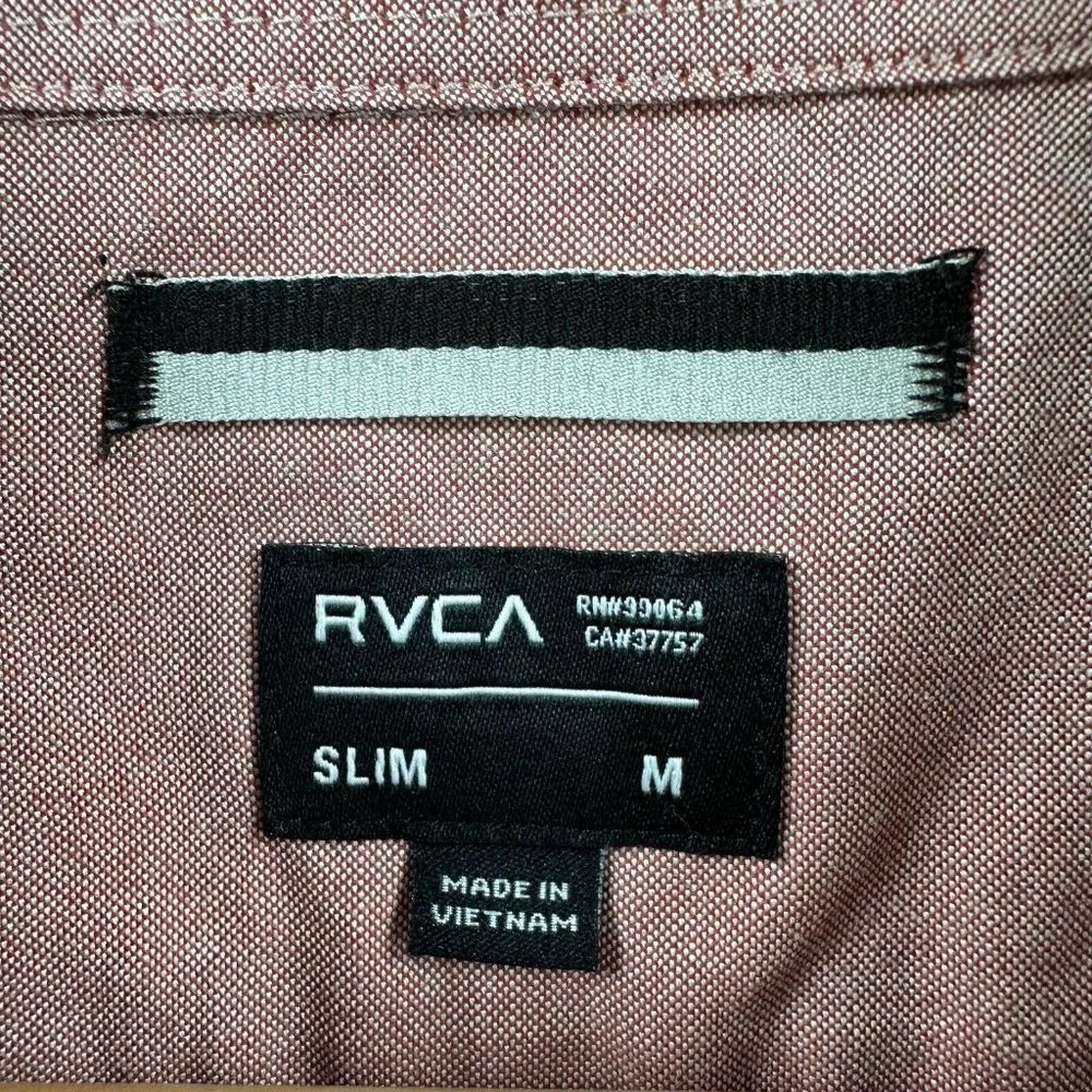 RVCA Men's Casual Button Up Shirt Pink Short Sleeve Slim Fit Size Medium M - Picture 4 of 8